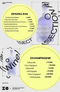 Menu sparkling và champagne Heatroom: Cantina, Moet, Dom, Ace