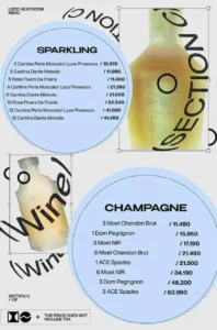 Menu sparkling và champagne Heatroom: Moet Brut, Dom, Ace 63.990